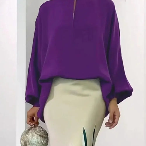 Load image into Gallery viewer, Fashion Purple O-Neck Blouse Tops For Women 2025 New Spring Summer Puff Sleeves Loose Casual Going Out Shirts

