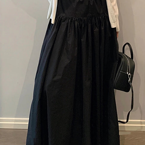 Load image into Gallery viewer, Solid Loose Spliced Folds Casual Skirts for Women High Waist Patchwork Lace Up Minimalist Skirt Female Clothing New
