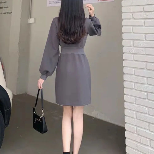 Load image into Gallery viewer, Korean Style Oversize Sport Dress Women School Casual Wrap Zip Long Sleeve Loose Mini Short Dresses Autumn
