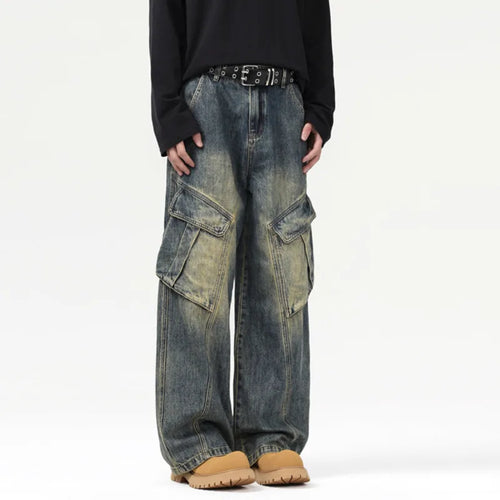 Load image into Gallery viewer, Men's Jeans New American Loose Washed Distressed Design Irregular Pockets Male Trousers Straight Leg Trendy Summer 9W1560
