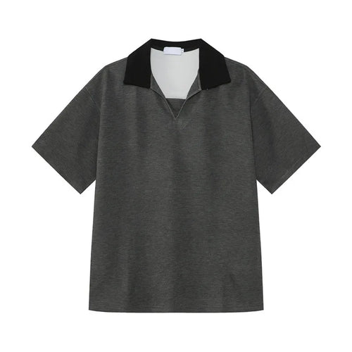 Load image into Gallery viewer, Niche Design Men's Tees Contrast Color Patchwork Turn-down Collar T-shirts Short Sleeved Casual Male Tops Summer 9W1259
