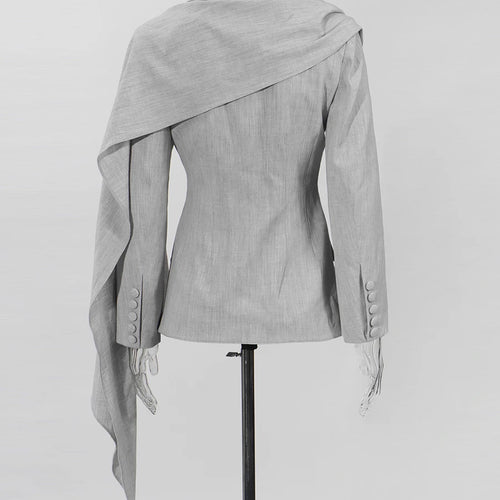 Load image into Gallery viewer, Slimming Spliced Ribbon Temperament Blazers for Women Lapel Long Sleeves Patchwork Folds Blazer Female Clothing New
