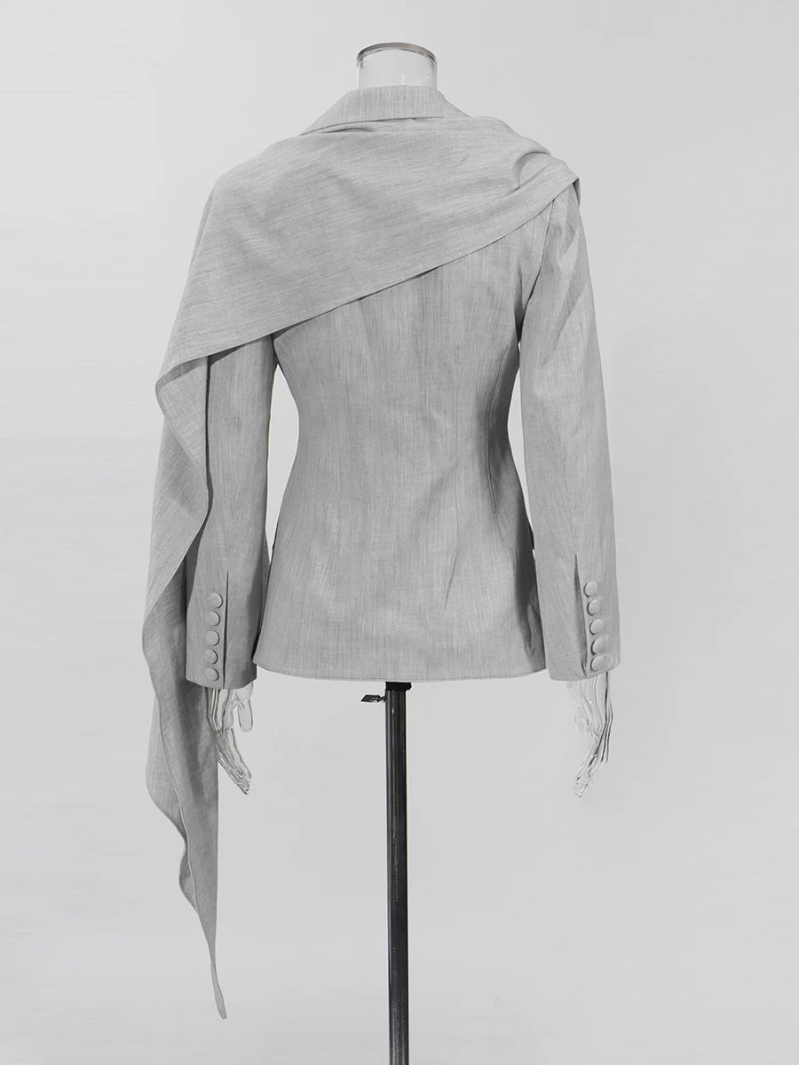 Slimming Spliced Ribbon Temperament Blazers for Women Lapel Long Sleeves Patchwork Folds Blazer Female Clothing New