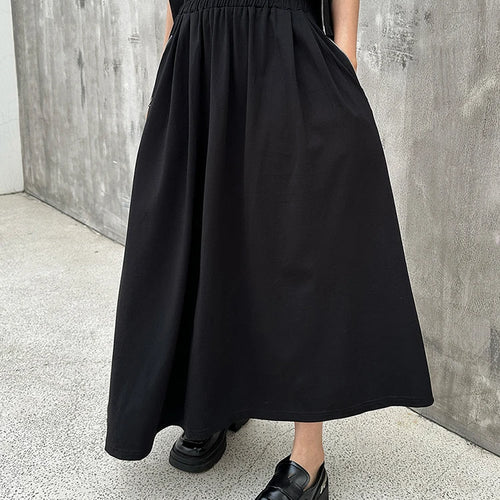 Load image into Gallery viewer, Black Zipper T-shirt Half-body Skirt Two Pieces Suit New Round Neck Sleeveless Women Fashion Spring Summer 2025  1DJ1016
