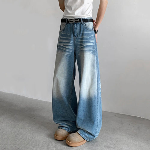 Load image into Gallery viewer, Men's Jeans American Style High Street Distressed Trendy Washed Denim Pants Loose Wide Leg Stylish Male Trousers 9W1709
