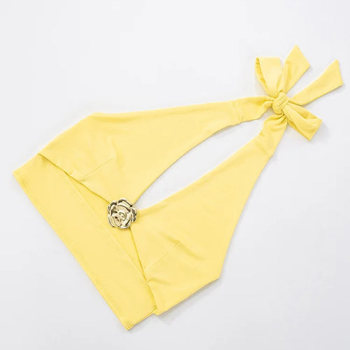 Load image into Gallery viewer, Yellow Sexy Skirt Two Piece Sets Women Halter Lace-up Crop Tops And Maxi Skirt Female Elegant Club 2 Piece Sets Dress
