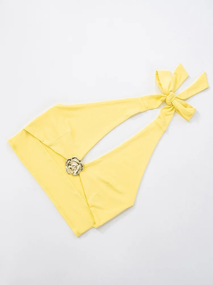 Yellow Sexy Skirt Two Piece Sets Women Halter Lace-up Crop Tops And Maxi Skirt Female Elegant Club 2 Piece Sets Dress