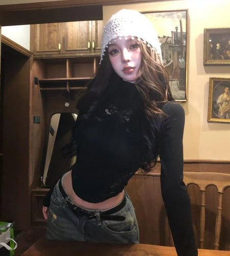 Y2k Aesthetic Vintage Lace Patchwork Tees 2025 Slim Fit Streetwear Autumn Bow Tshirts Women Harajuku Grunge Bottoming Crop Tops