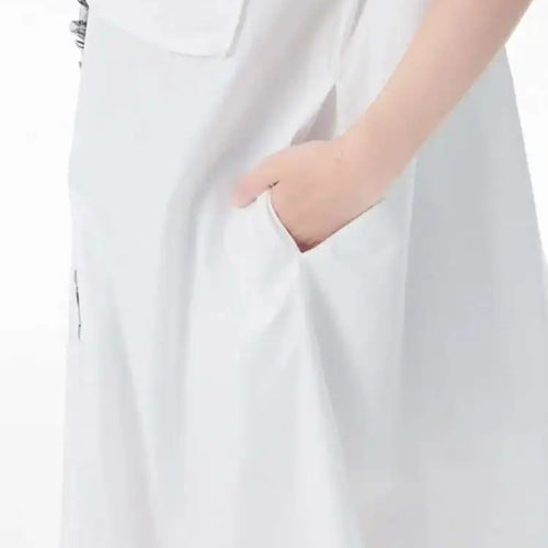 Load image into Gallery viewer, Women White Mesh Color-block Big Size Midi Shirt Dress New Lapel Short Sleeve Fashion Tide Spring Summer 2025 1DJ0003

