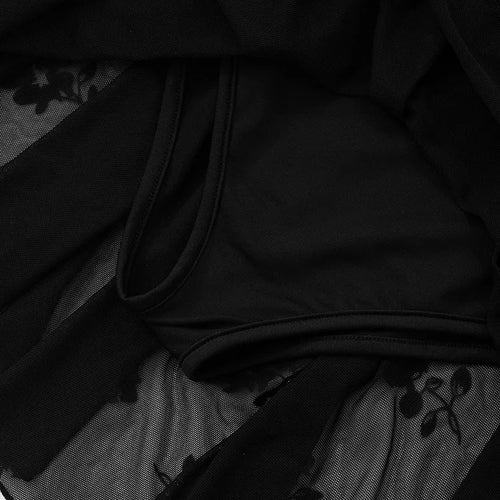 Load image into Gallery viewer, See Through Lace Sexy Mini Dress Women Patchwork Short Sleeve Square Collar Backless High Waist Pleated Club Dress
