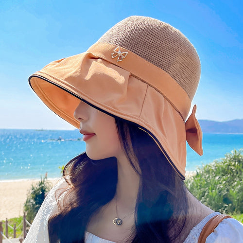 Load image into Gallery viewer, Women&#39;s Summer Sun Hat Fashion Hollow Bow Design Sun Cap Female Travel Beach Bucket Hat
