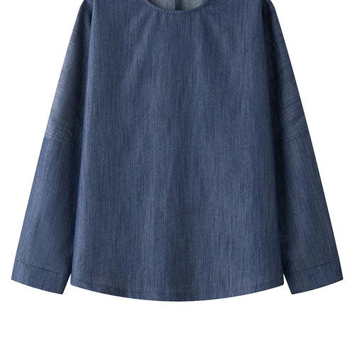 Load image into Gallery viewer, Women Blue Denim Elegant Big Size Casual Blouse New Round Neck Long Sleeve Shirt Fashion Tide Spring Autumn 2025 1DJ0162
