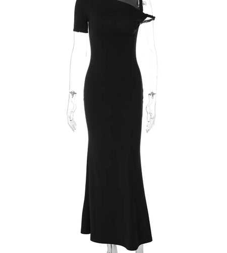 Spring Fashion Solid Short Sleeve Slip Irregular Sexy Slim Maxi Dress Women Designer Clothes Evening Party Festival