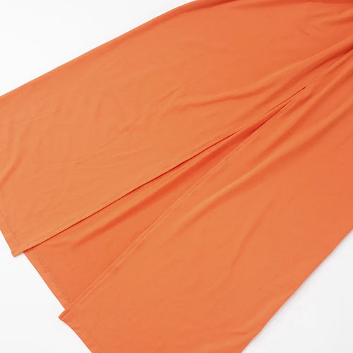 Load image into Gallery viewer, Metal Chain Halter Backless Sexy Maxi Dress Women Orange Off-shoulder Sleeveless Thigh High Split Club Long Dress
