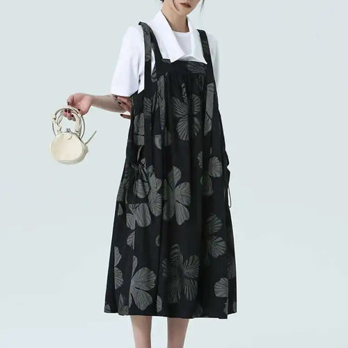 Load image into Gallery viewer, Women Black Pattern Printed Big Size Strap Dress New Square Collar Sleeveless Fashion Tide Spring Autumn 2025 1DH4956
