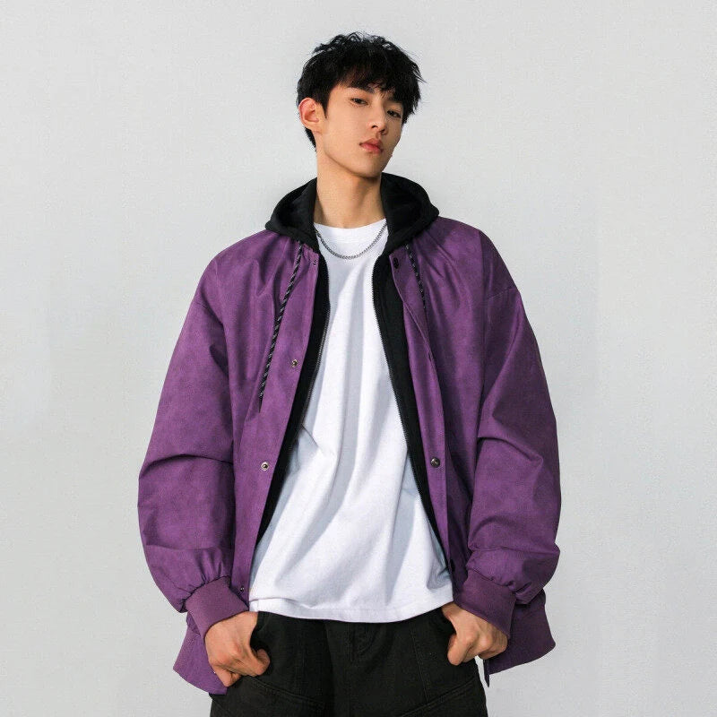 Men's Hooded Jacket Spring New American Fake Two-piece Patchwork Multip Pocket Trendy High Street Menwear 2025 9W1275