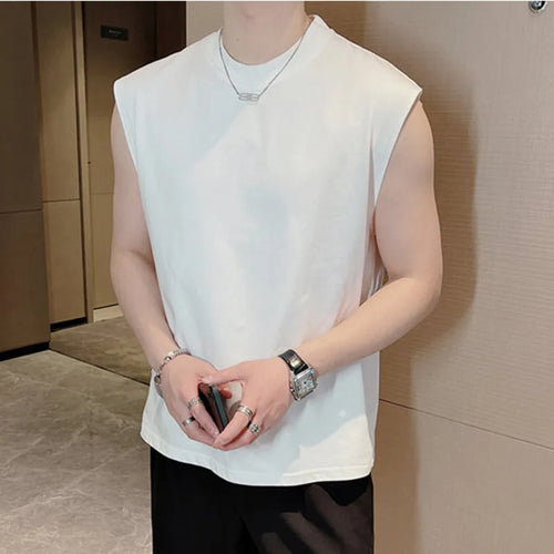 Load image into Gallery viewer, Small Neckline Vest Men&#39;s Summer Simple Breathable Solid Color Sleeveless T-shirt Trendy Round Collar Top 9C5524
