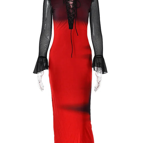 Load image into Gallery viewer, Elegant Long Sleeved Lace Up Elastic Tight Tie Dye Gradient Women Evening Dress Bodycon Sexy Female Dress Party Vestido
