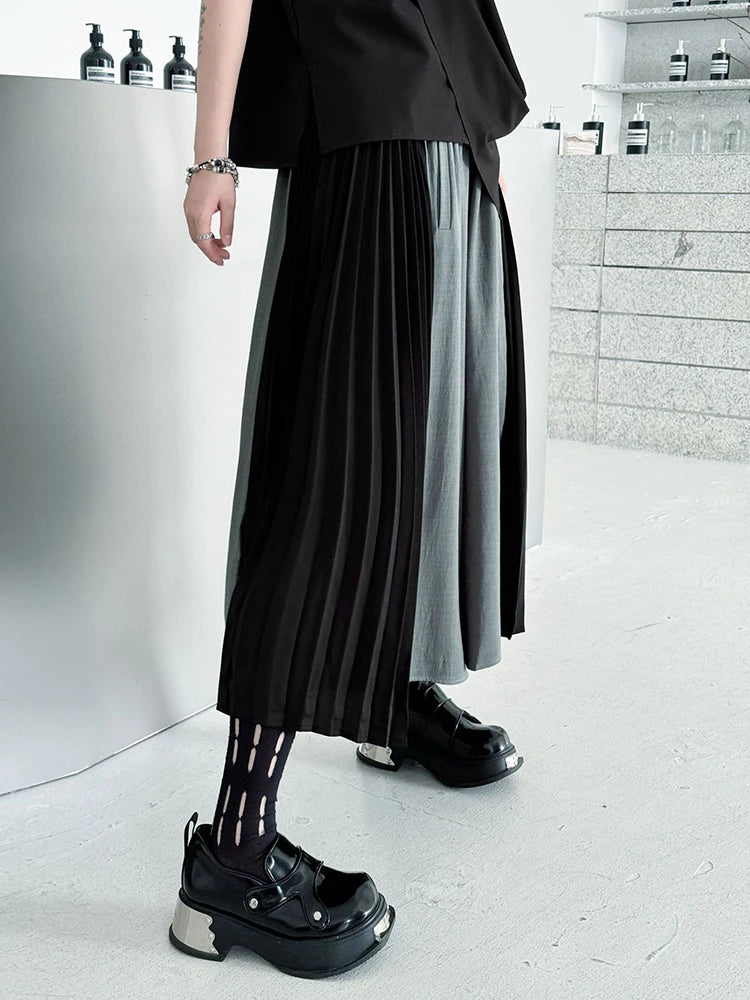 High Elastic Waist Gray Color-block Pleated Wide Leg Pants New Trousers Women Fashion Tide Spring Autumn 2025 1DJ1336