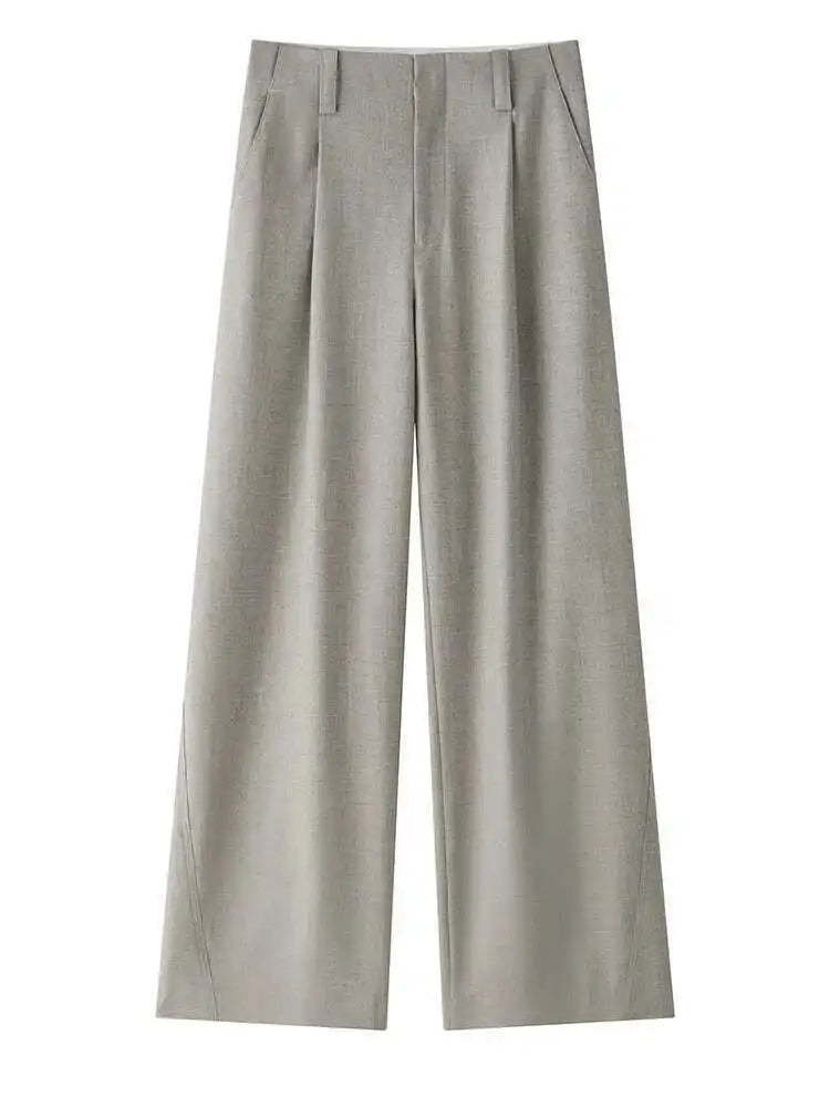 High Waist Brown Brief Pleated Elegant Long Wide Leg Pants New Trousers Women Fashion Tide Spring Autumn 2025 1DH9682