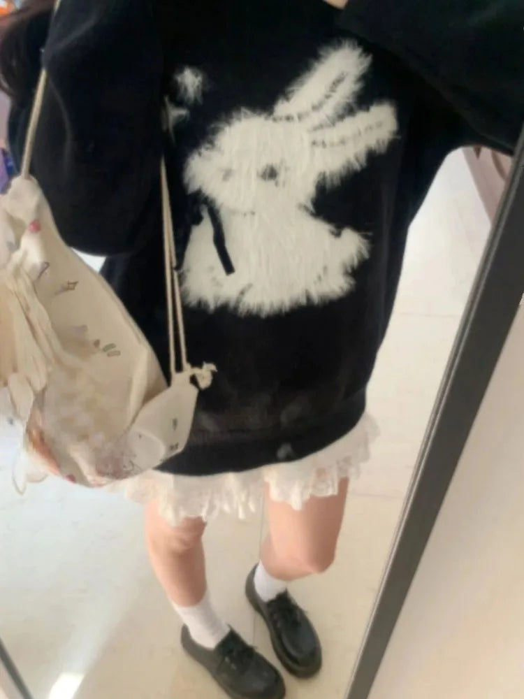 Y2k Aesthetic Vintage Kawaii Sweater Pullover 2025 New Autumn Winter Cartoon Jacquard Tops Women Streetwear Grunge Fairy Jumpers