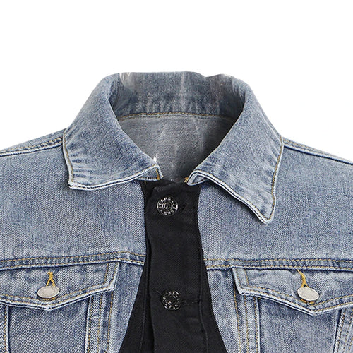 Load image into Gallery viewer, Colorblock Patchwork Single Breasted Casual Denim Jacket For Women Lapel Long Sleeve Fashion Vintage Short Coat Female
