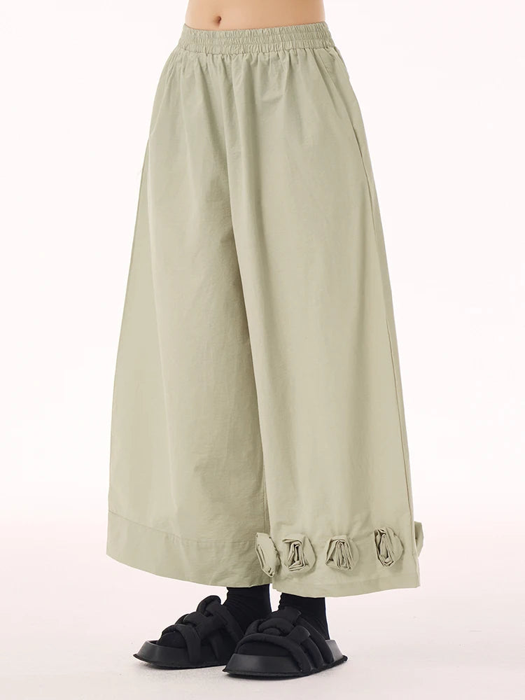 High Elastic Waist Black Three-dimensional Flower Wide Leg Pants New Trousers Women Fashion Spring Autumn 2025 1DH9426