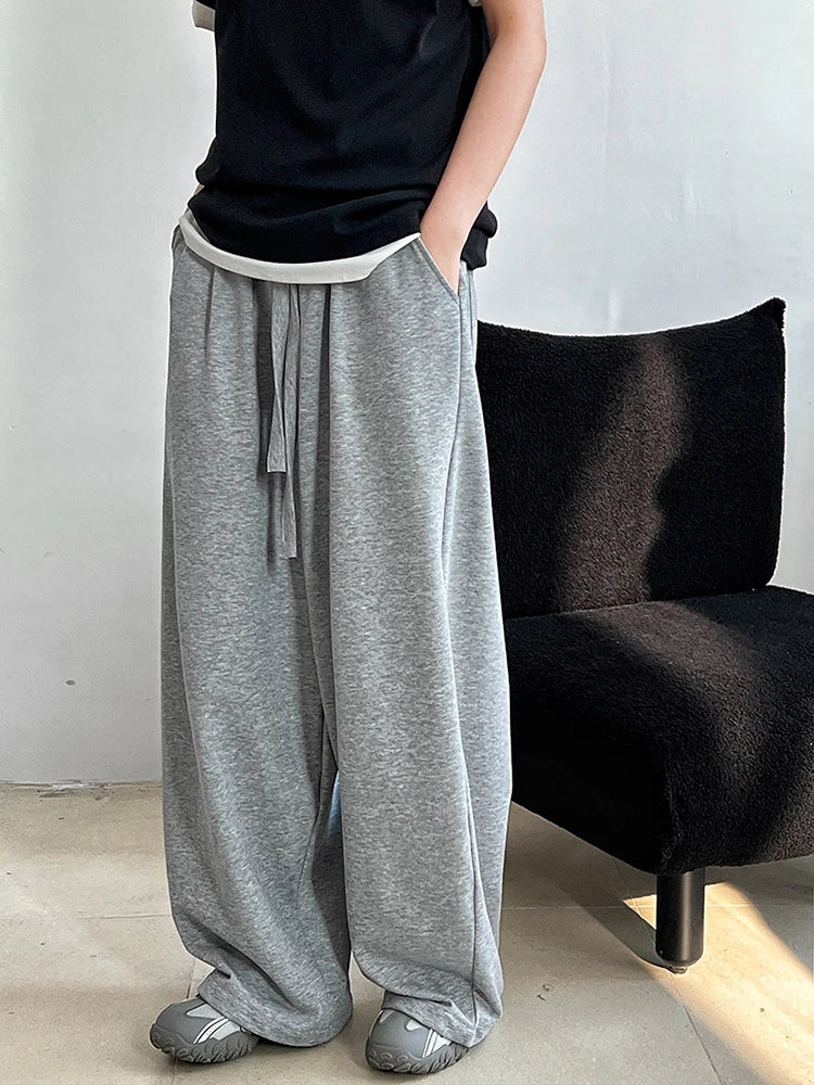High Elastic Waist Black Drawstring Long Casual Wide Leg Pants New Trousers Women Fashion Tide Spring Autumn 2025 1DJ0194