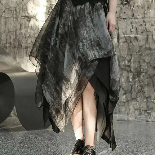 Load image into Gallery viewer, High Elastic Waist Black Irregular Printed Pleated Vintage Half-body Skirt Women Fashion New Spring Autumn 2025 1DF6823
