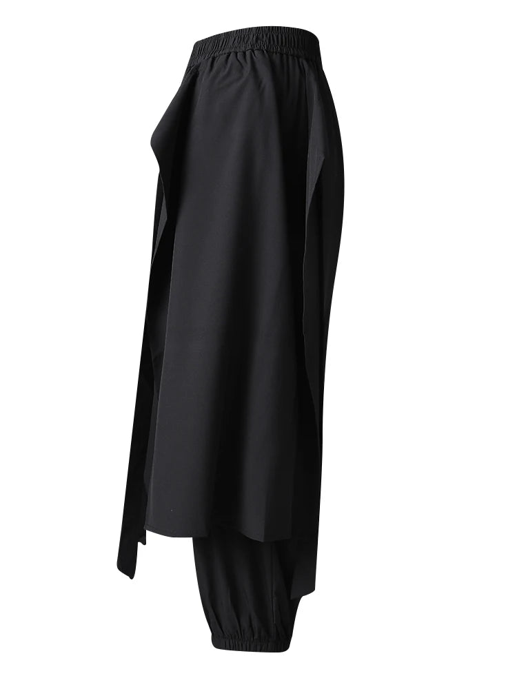 High Elastic Waist Black Irregular Spliced Long Wide Leg Pants New Trousers Women Fashion Tide Spring Autumn 2025 CPG2997