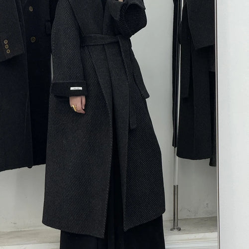 Load image into Gallery viewer, Solid Patchwork Sashes Chic Trenches For Women Hooded Long Sleeve Spliced Pockets Temperament Long Coat Female New
