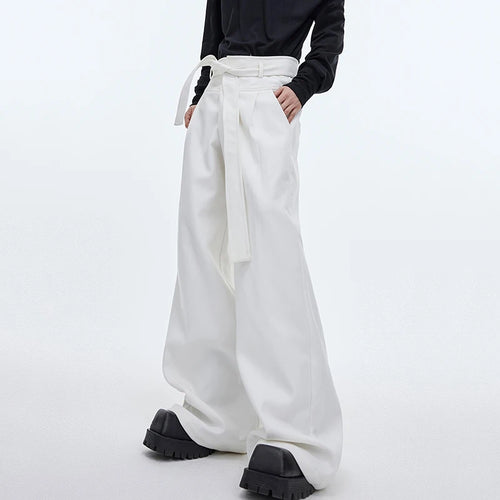 Load image into Gallery viewer, High Waist Lace-up Male Causal Suit Pants Niche Design Solid Color Men&#39;s Wide Leg Trousers Personality Spring 9C4012
