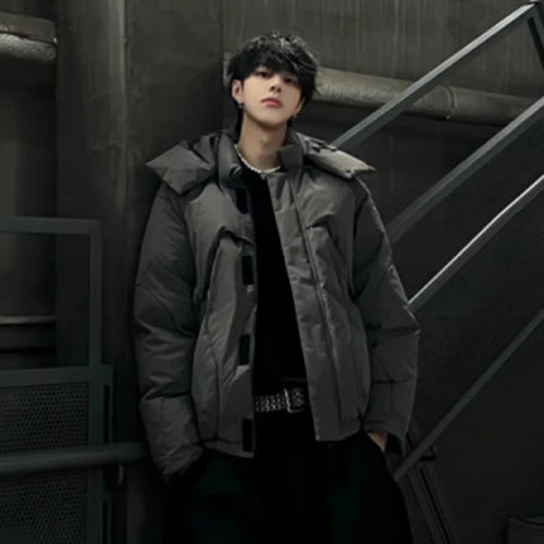Load image into Gallery viewer, Men&#39;s Cotton Coats Hooded Deconstruction Design Detachable Hat Solid Color Casual Male Padded Jacket Chic New Winter 9C9086
