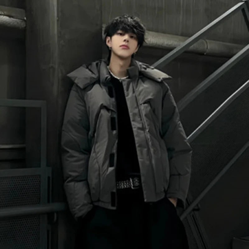 Men's Cotton Coats Hooded Deconstruction Design Detachable Hat Solid Color Casual Male Padded Jacket Chic New Winter 9C9086