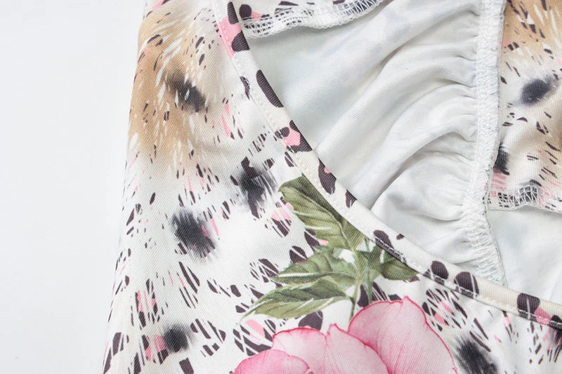 Hollow Out Halter Print Mini Dress For Women Robe Fashion Sleeveless Backless High Waist Ruffled Club Party Dress