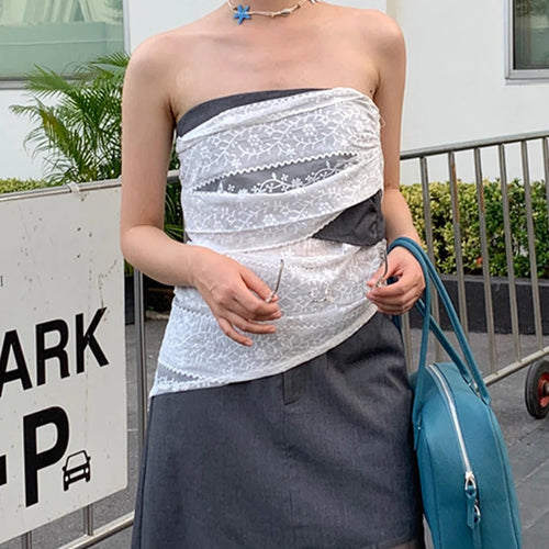 Load image into Gallery viewer, Hit Color Slimming Spliced Lace Vests For Women Strapless Sleeveless Tunic Temperament Chic Vwst Female Clothes New
