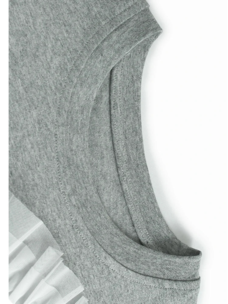 Women Gray Mesh Ruffles Big Size Mini T-shirt Dress New Round Neck Short Sleeve Fashion Tide Spring Summer 2025 1DH9812