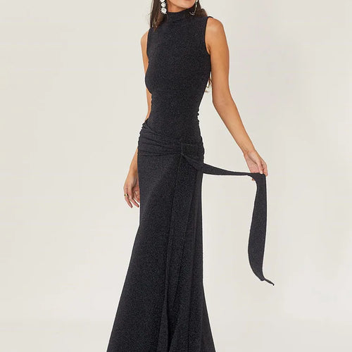Load image into Gallery viewer, Sexy Shiny Women's Long Dress Slim Fit Party Evening Woman Dress Female Pleated Ribbon Sleeveless Vesidos Autumn 2023
