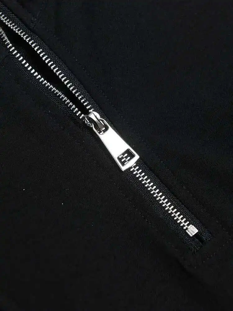 Black Zipper Irregular Big Size Long Jacket New Hooded Long Sleeve Women Coat Fashion Spring Autumn 2025 1DF165801