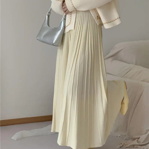 Load image into Gallery viewer, Korean Fashion Solid Sweet Elegant Knit Party Long Skirts Autumn Winter Women Pleated A-line High Waist Fairy Umbrella Skirt New
