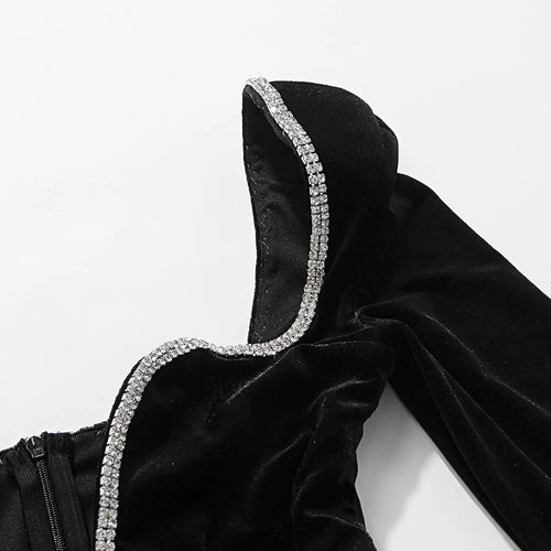 Load image into Gallery viewer, Long Sleeve Sexy Deep V Neck Wired Diamante Crystal Padded Should Bodycon Outfits Women Winter Velvet Party Dress
