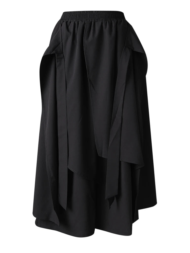 High Elastic Waist Black Irregular Spliced Long Wide Leg Pants New Trousers Women Fashion Tide Spring Autumn 2025 CPG2994