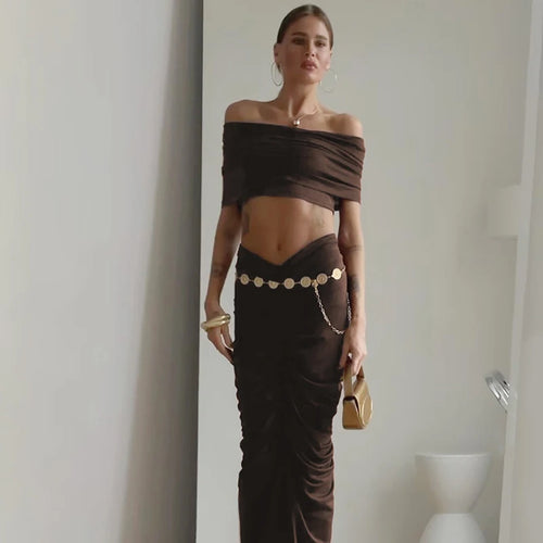 Load image into Gallery viewer, Sexy Skirt Two Peces Sets Women Elegant Off-shoulder Slim Fit Crop Top And Bodycon Skirt Two Peces Sets Ladies Outfits
