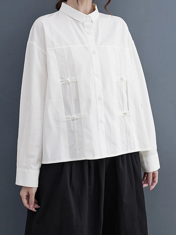 Women Black Vintage Buckle Big Size Elegant Blouse New Lapel Long Sleeve Shirt Fashion Tide Spring Autumn 2025 1DH6749