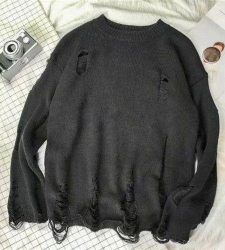 Gothic Grunge Solid Knitted Sweater Men and Women Long Pullovers Loose Hole Punk Sweaters Jumpers Mujer Jersey  Streetwear