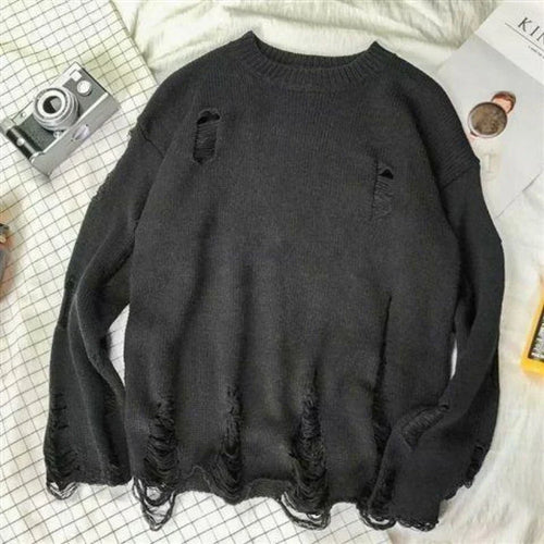 Load image into Gallery viewer, Gothic Grunge Solid Knitted Sweater Men and Women Long Pullovers Loose Hole Punk Sweaters Jumpers Mujer Jersey  Streetwear
