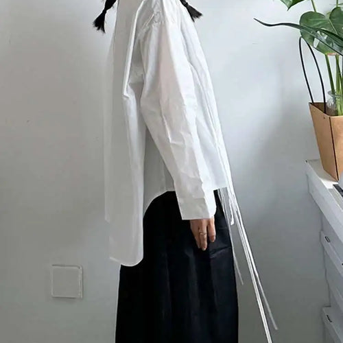 Load image into Gallery viewer, Women White Irregular String Slit Big Size Blouse New Lapel Long Sleeve Shirt Fashion Tide Spring Autumn 2025 1DJ0302
