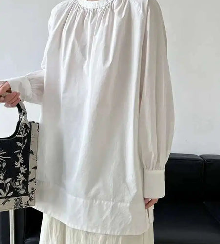 Women Yellow Big Size Long Blouse New Round Neck Long Sleeve Loose Fit Shirt Fashion Tide Spring Autumn 2025 1DH0197