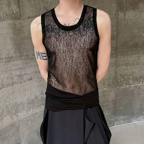 Load image into Gallery viewer, Male Tank Top Slim Fit Round Neck Stylish See-through Sexy Summer High Street Trendy Sleeveless Men&#39;s Vest C5787
