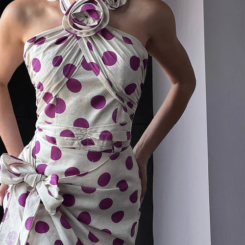 Load image into Gallery viewer, Fashion Wave Point Two Piece Sets for Women Halter Sleeveless Top High Waist Patchwork Bowknot Skirt Set Female New
